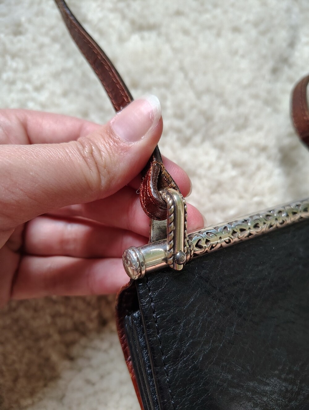 Vintage Brighton Women's Brown Croc-Embossed Crossbody Small Bag - Picture 13 of 16